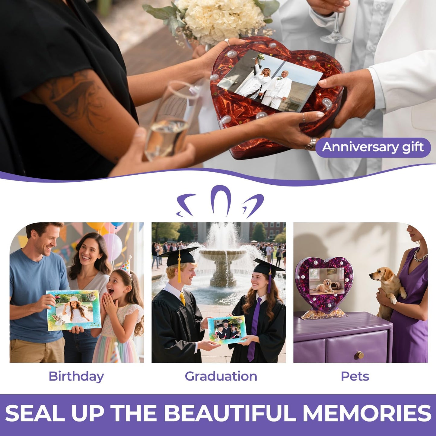 LET'S RESIN Epoxy Molds Silicone, Large Size Picture Frames Silicone Molds Rectangle & Heart Shape Epoxy Resin Molds for DIY Home Table Décor