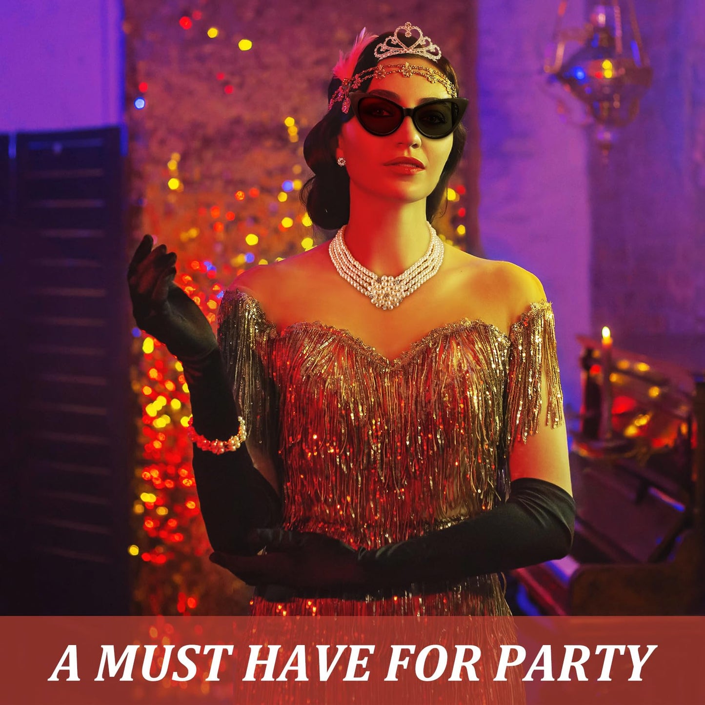 BBTO 6 Pieces Halloween 1920s Accessories for Women Halloween Costume Set Pearl Dangle Pendant Necklace Earrings(Elegant Style)