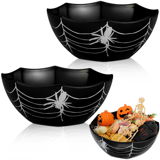 Shellwei 2 Pcs Halloween Candy Bowls Spider Web Serving Black Decorative Treat Bowl for Halloween Kitchenware Party Supplies