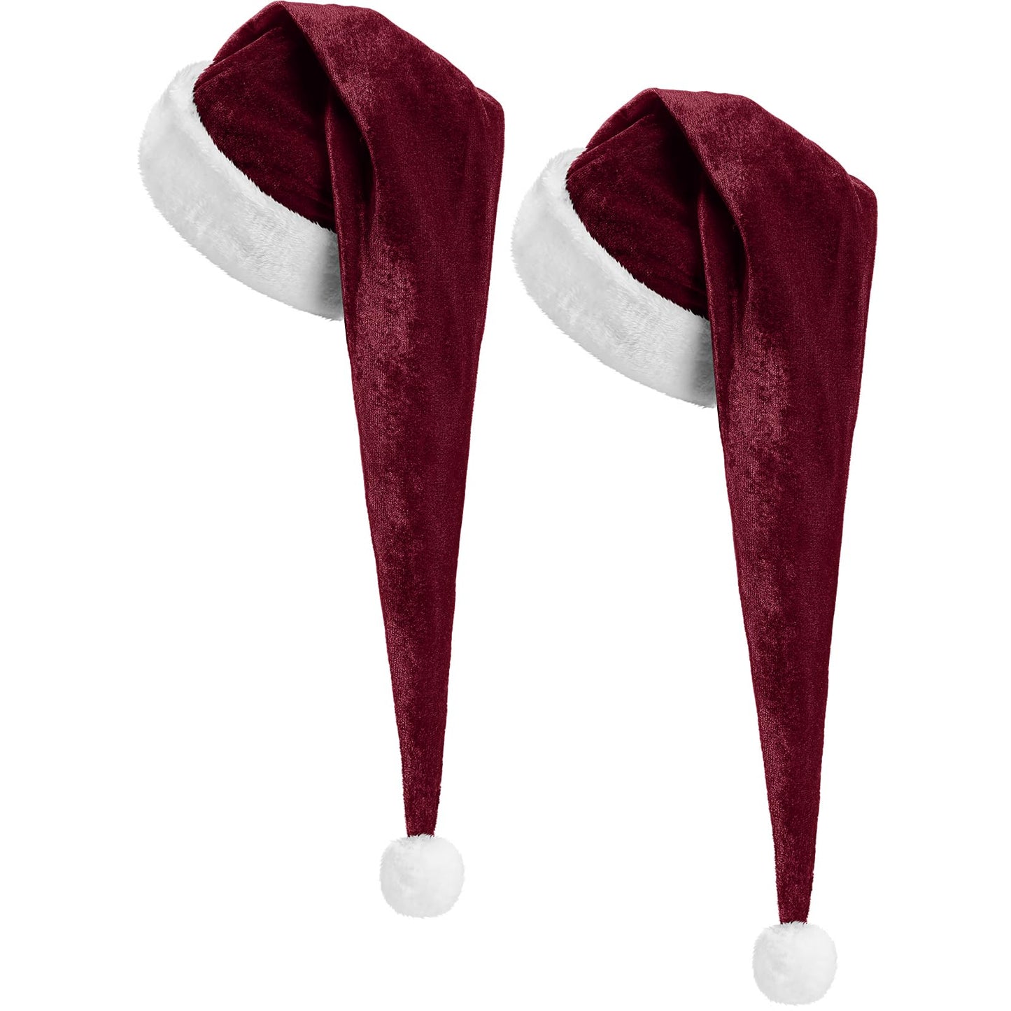 Funnysoft 2 Pcs Santa Hat Adults Unisex Velvet Christmas Hat Extra Thicken Classic Plush Holiday Hats for Adult Xmas Supplies(Burgundy,Long Style)