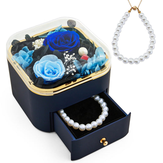 INYPTROPIC Preserved Real Rose with Pearl Bracelets Forever Flowers Jewelry Box for Mom Wife Girlfriend Grandma on Mothers Day Birthday Valentines Christmas Anniversary Beatiful Gifts for Women