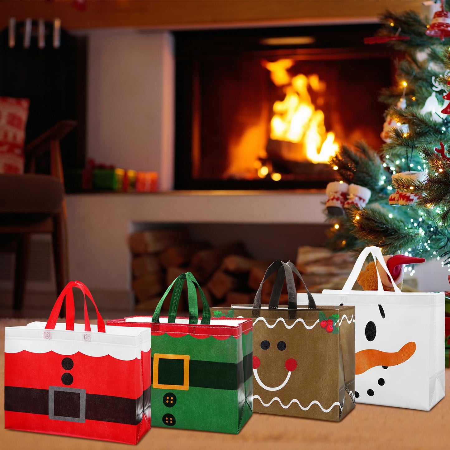 Hosuly 16 Pcs Large Christmas Gift Bags with Handle Reusable Shopping Bags Reusable Non Woven Shopping Bag(Classic Style)