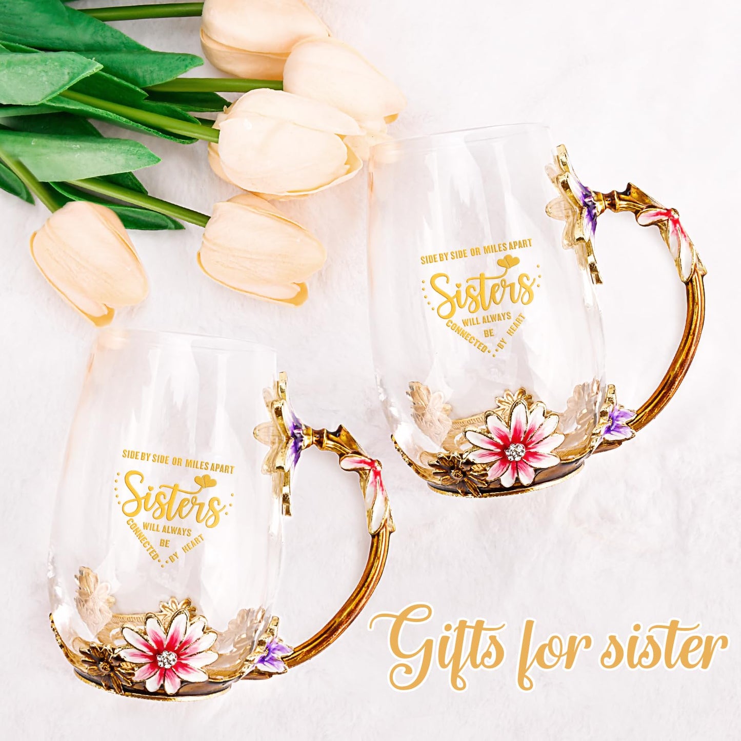 OEAGO Sisters Gifts from Sister for Women Elegant Tea Cup Unique Christmas Birthday Gifts for Sister, Little,Big,in Law