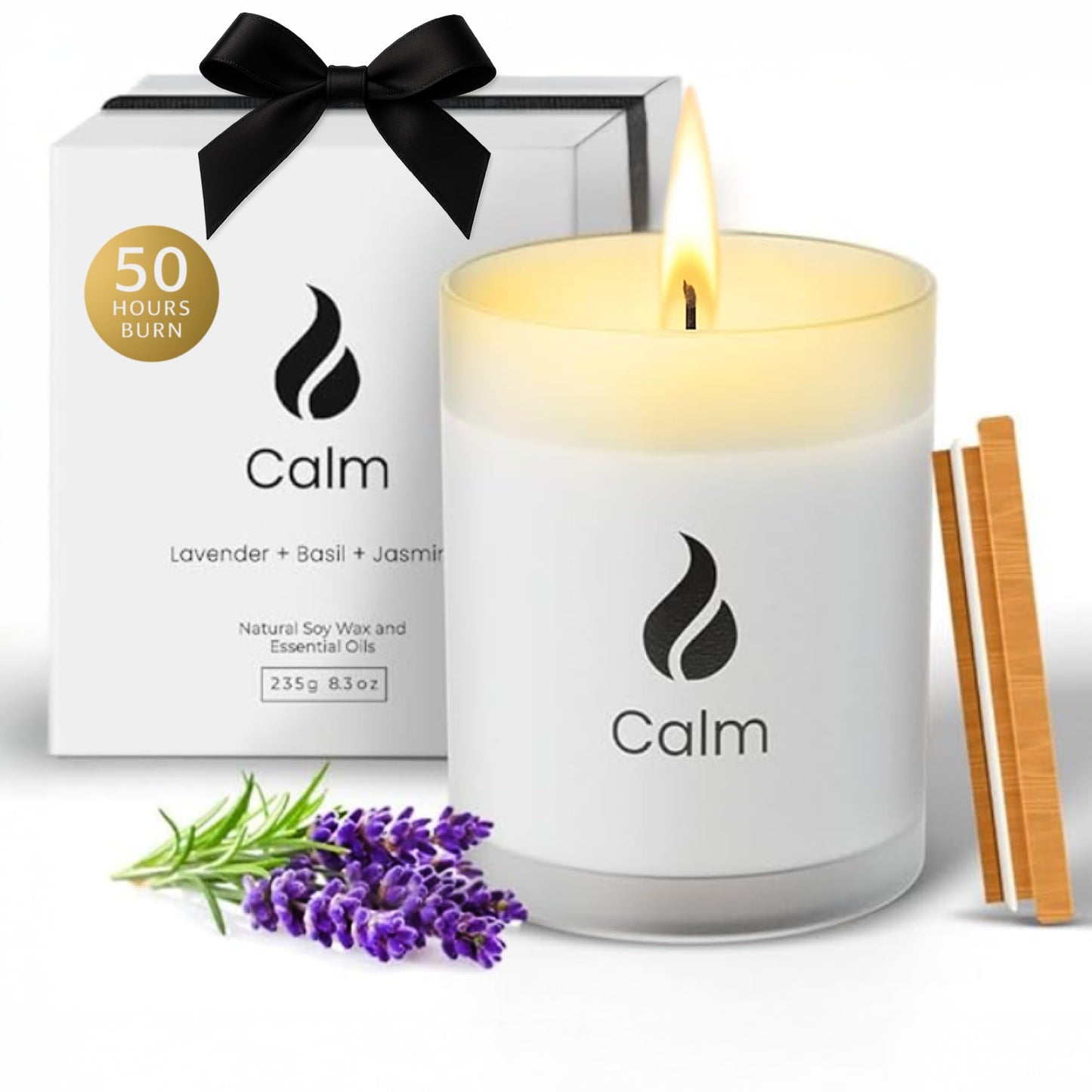 Stress Relief Candles | Lavender, Basil & Jasmine | Calming Candle | Non Toxic Candle | Highly Scented & Long Lasting | Aromatherapy Candle | Scented Candles | Gifts for Women and Men