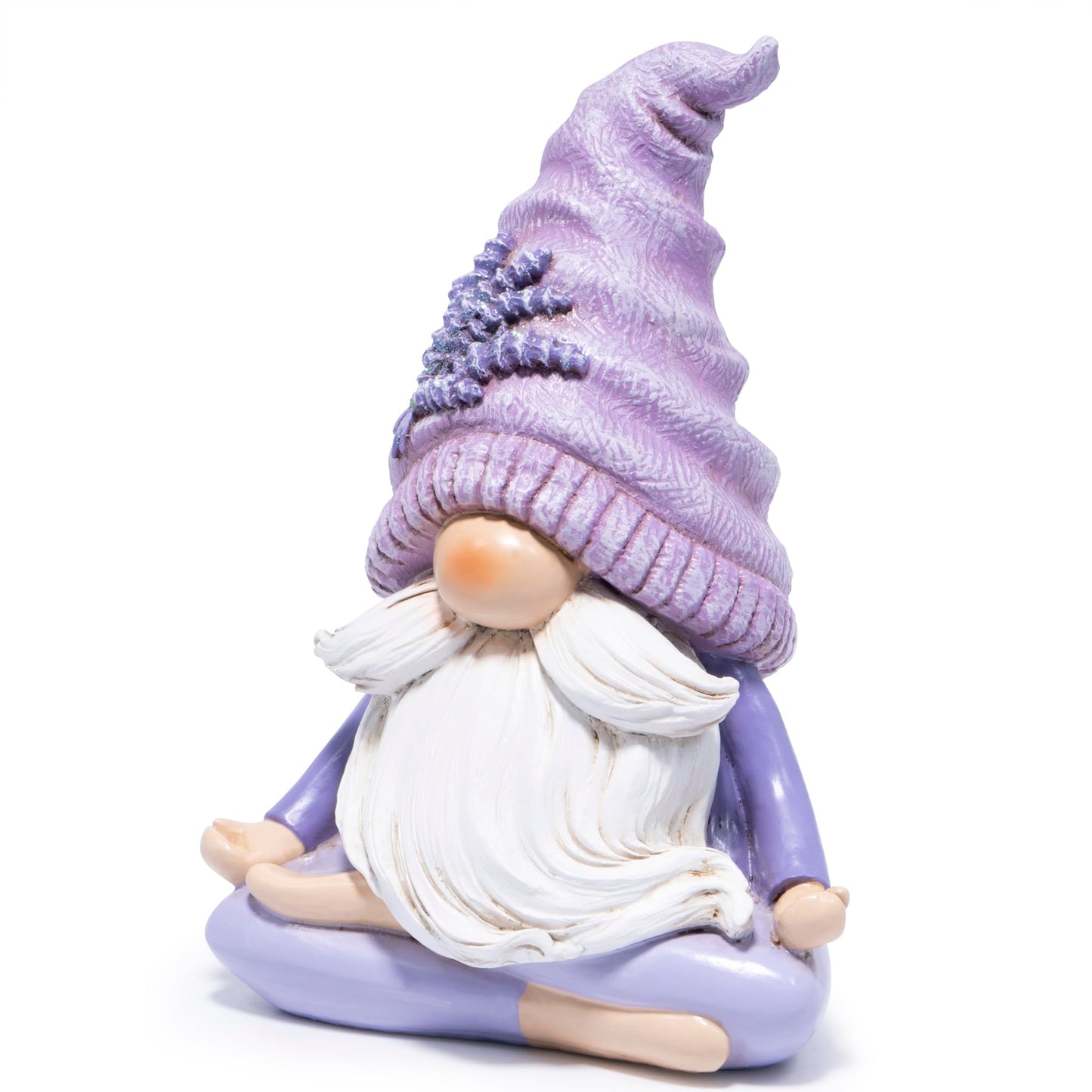 Hodao Lavender Meditating Gnome – Peaceful Resin Figurine for Spring Decor or Mindfulness Gift for Women 6.5” Tall