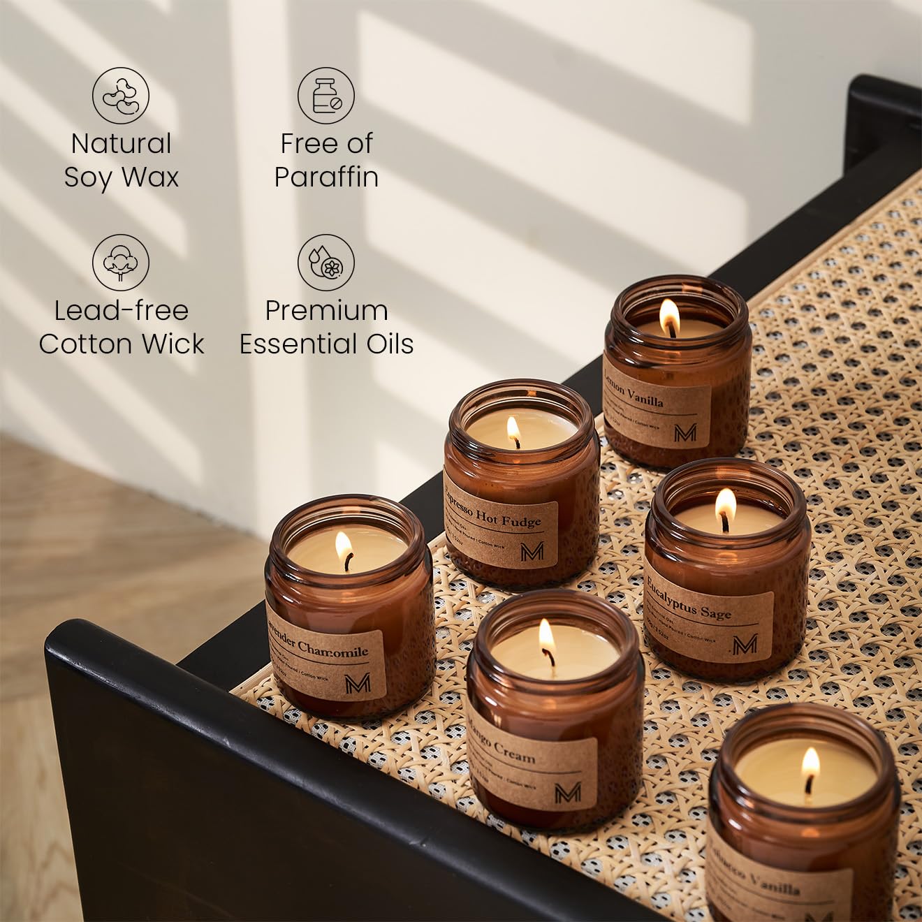 M&SENSE 6 Pack Candles Gift for Home Scented Aromatherapy Candle Set for Women Soy Wax Long Lasting Amber Jar Candles Gift for Birthday Housewarming Mother's Valentine Day