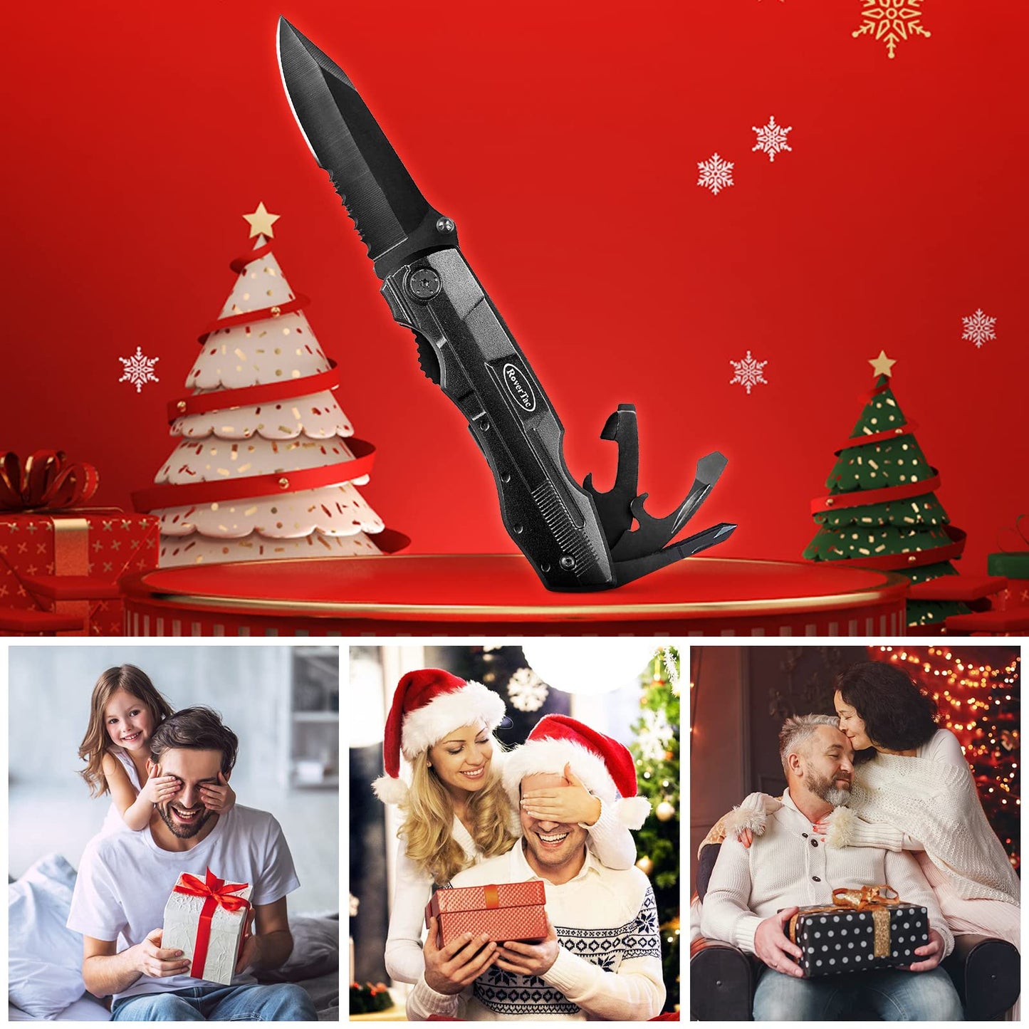 RoverTac Pocket Knife Multitool – 15-in-1 Folding Knife with Pliers, Screwdrivers & Bottle Opener – Multitool Knife with Safety Lock & Nylon Sheath for Camping, Hiking, Survival, EDC & Gifts for Men