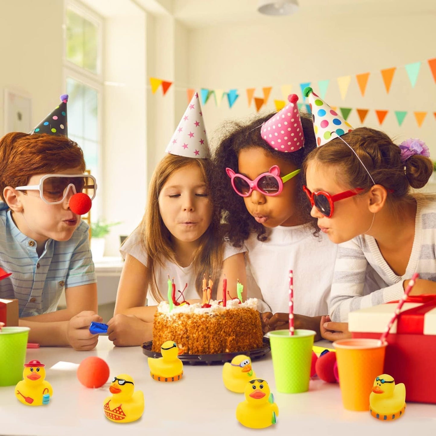 Haooryx Summer Beach Rubber Duckies - 20Pcs Float Bathtub Ducky Swimming Pool Toys Novelty Funny Squeeze Ducks Kids' Birthday Multi-Item Party Favor Packs School Prizes Rewards Baby Shower Bath Toys