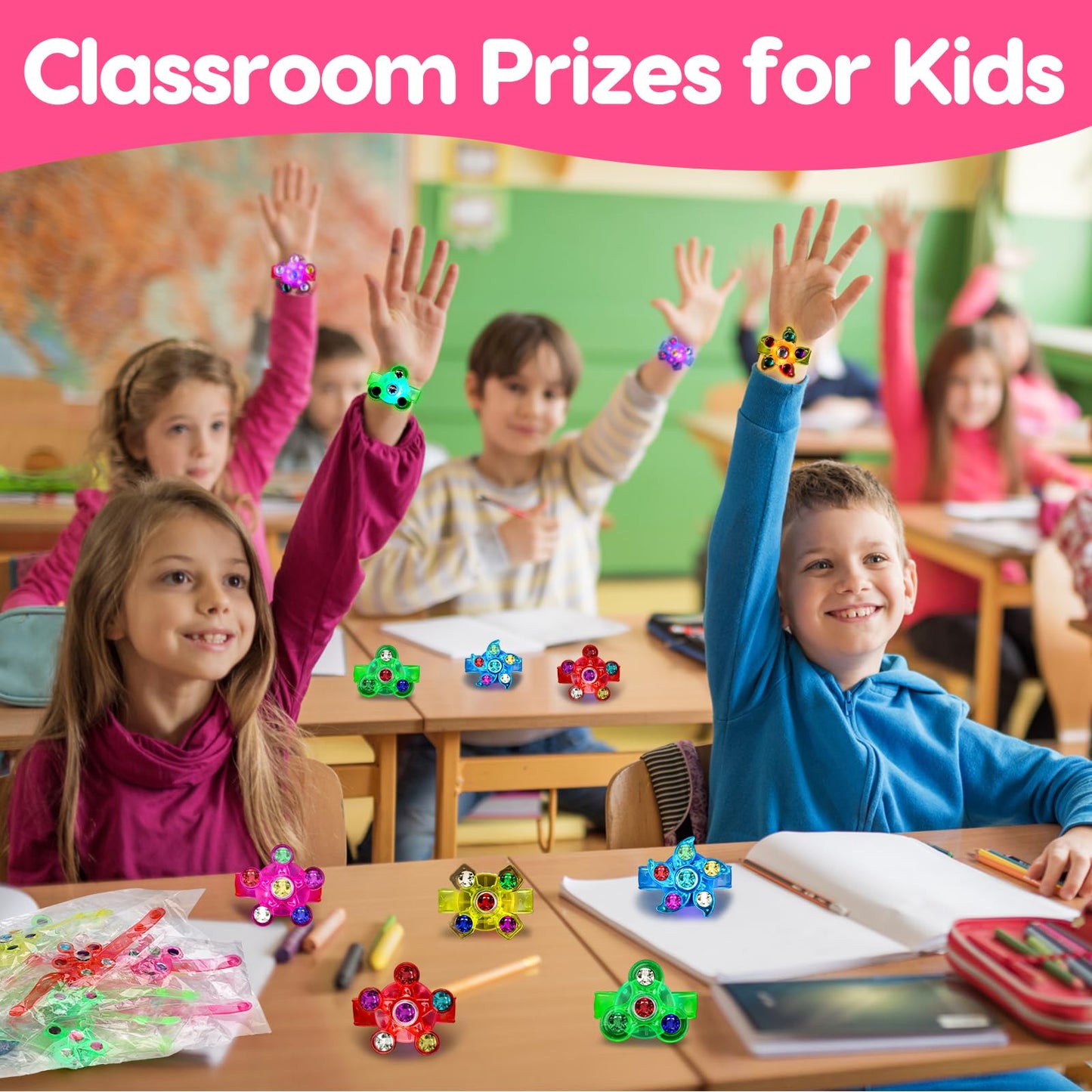 24PCS LED Light Up Fidget Spinner Bracelets Glow Party Favors Bulk for Kids 4-8 8-12 Halloween Goodie Treat Bag Stuffers Classroom Treasure Box Toys Carnival Prizes Pinata Filler Birthday Return Gifts