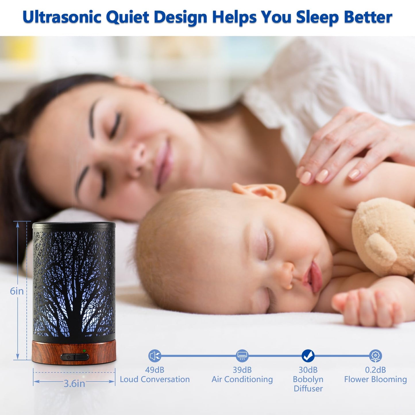 EQUSUPRO Essential Oil Diffuser 150ml Black Metal Aromatherapy Oil Diffuser Ultrasonic Cool Mist Diffuser with Auto Shut-Off Protection,7 Colors Changed LED for Home Office SPA Yoga