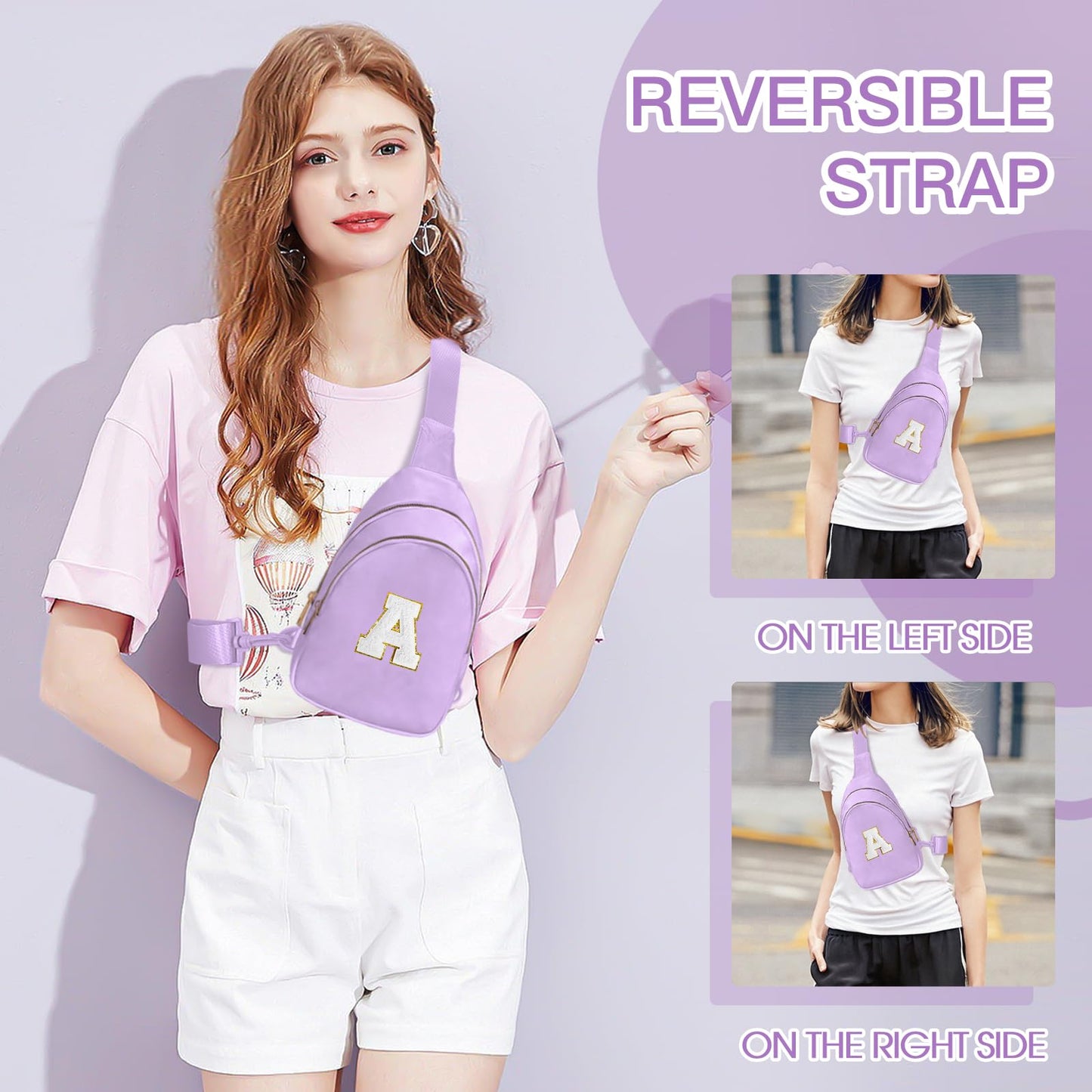 Viverte Small Initial Sling Bag Cross Body Bag Fanny Pack for Girls Teen Girl Gifts Trendy Stuff Personalized Gifts for Tween Teenager Girls Cute Cool Stuff for Girls (Lavender-A)