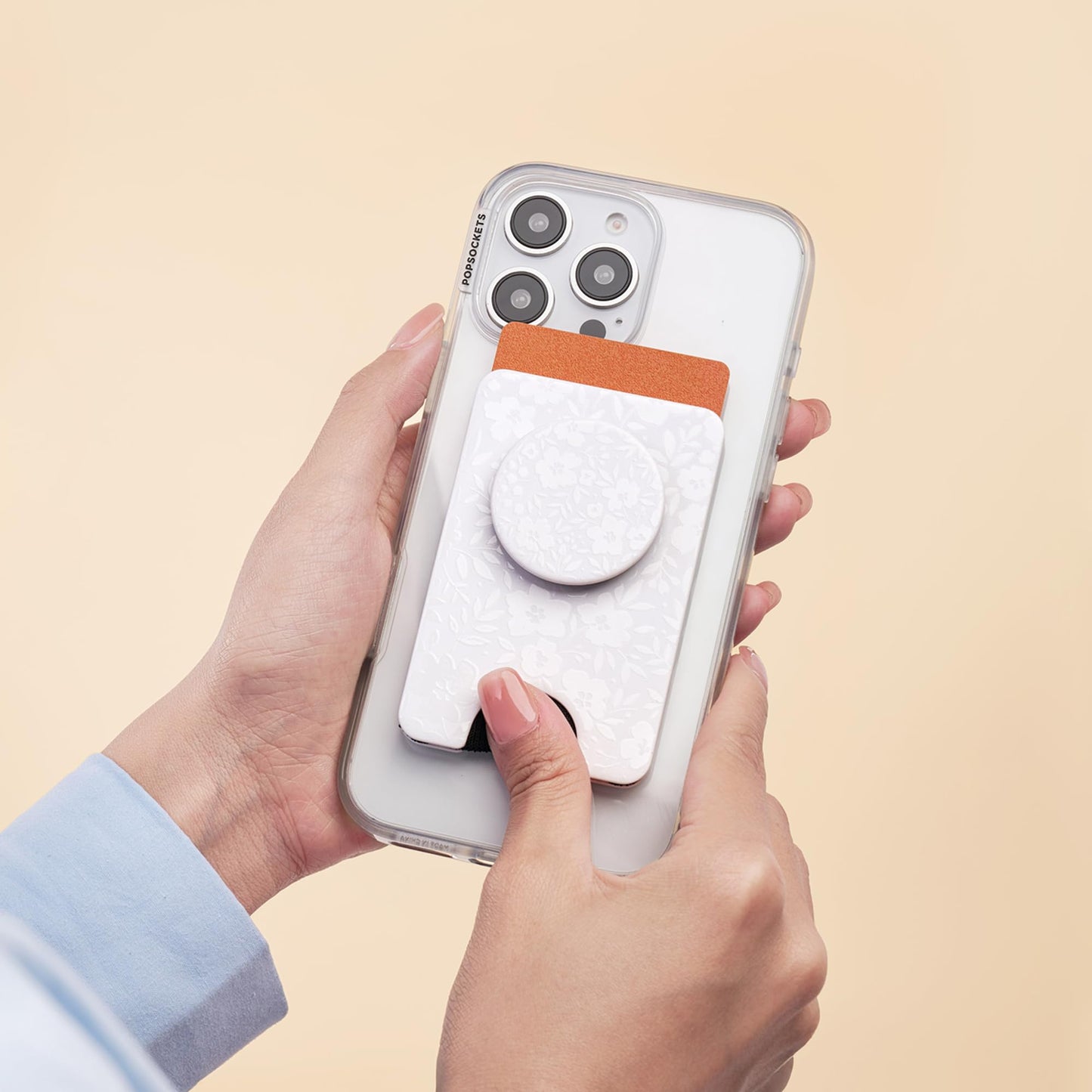 PopSockets Phone Wallet with Expanding Grip and Adapter Ring for MagSafe, Phone Card Holder, Wireless Charging Compatible, Wallet Compatible with MagSafe, Cute PopSockets - Blanc Fresh