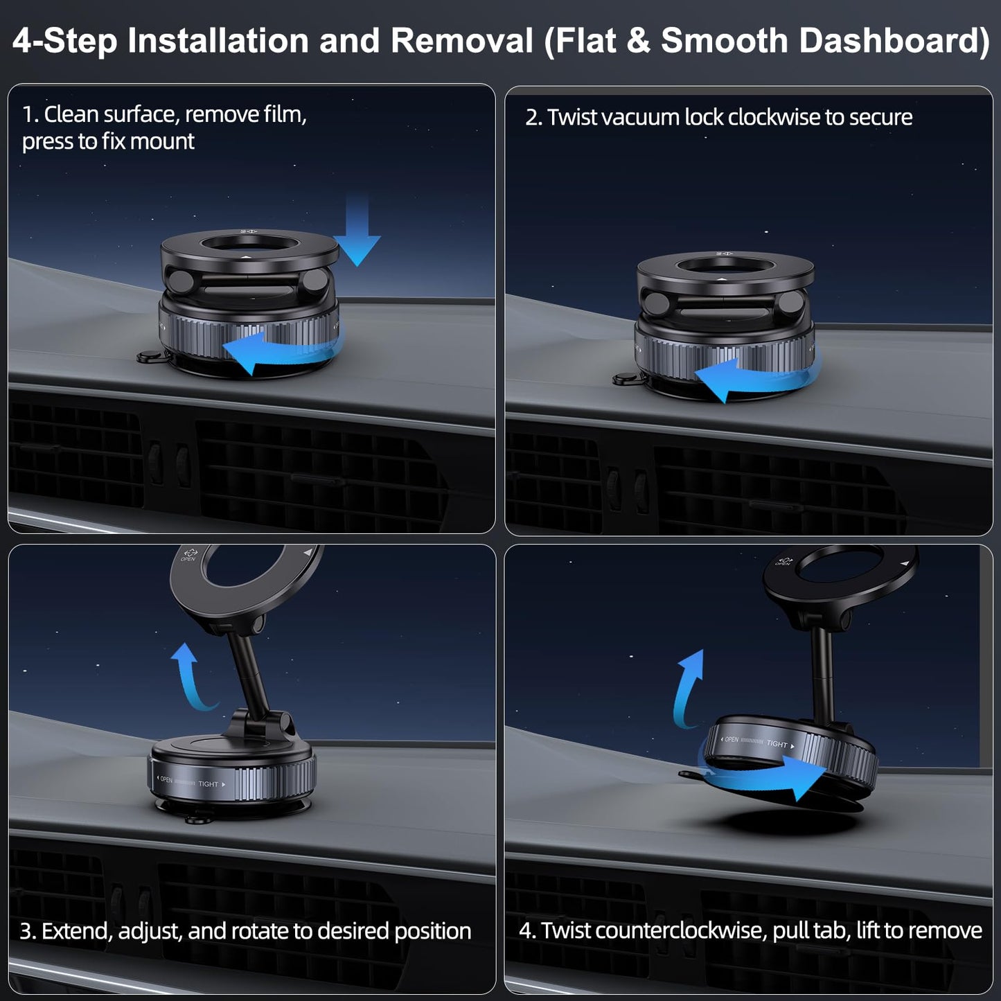 Jikasho Vacuum Magnetic Suction Phone Holder, Foldable and Retractable Hands-Free Suction Cup Phone Mount for Car/Gym/Mirror/Smooth Surface, Compatible with iPhone Android and All Smartphones (Black)