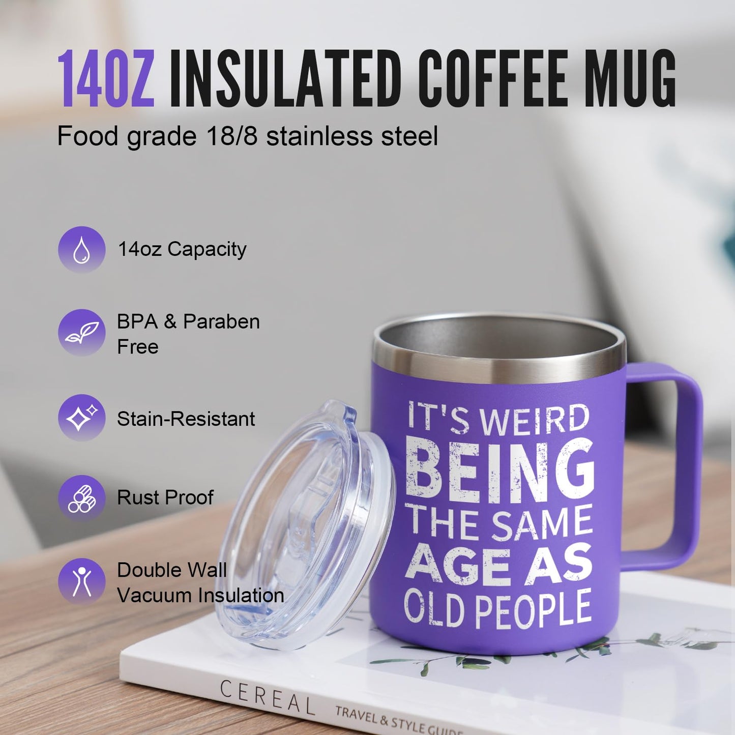 NOWWISH Birthday Gifts for Women, It's Weird Being The Same Age As Old People Mug, Funny Gifts for Women, Mom, Wife, Grandma, Best Friend (14oz, Purple)