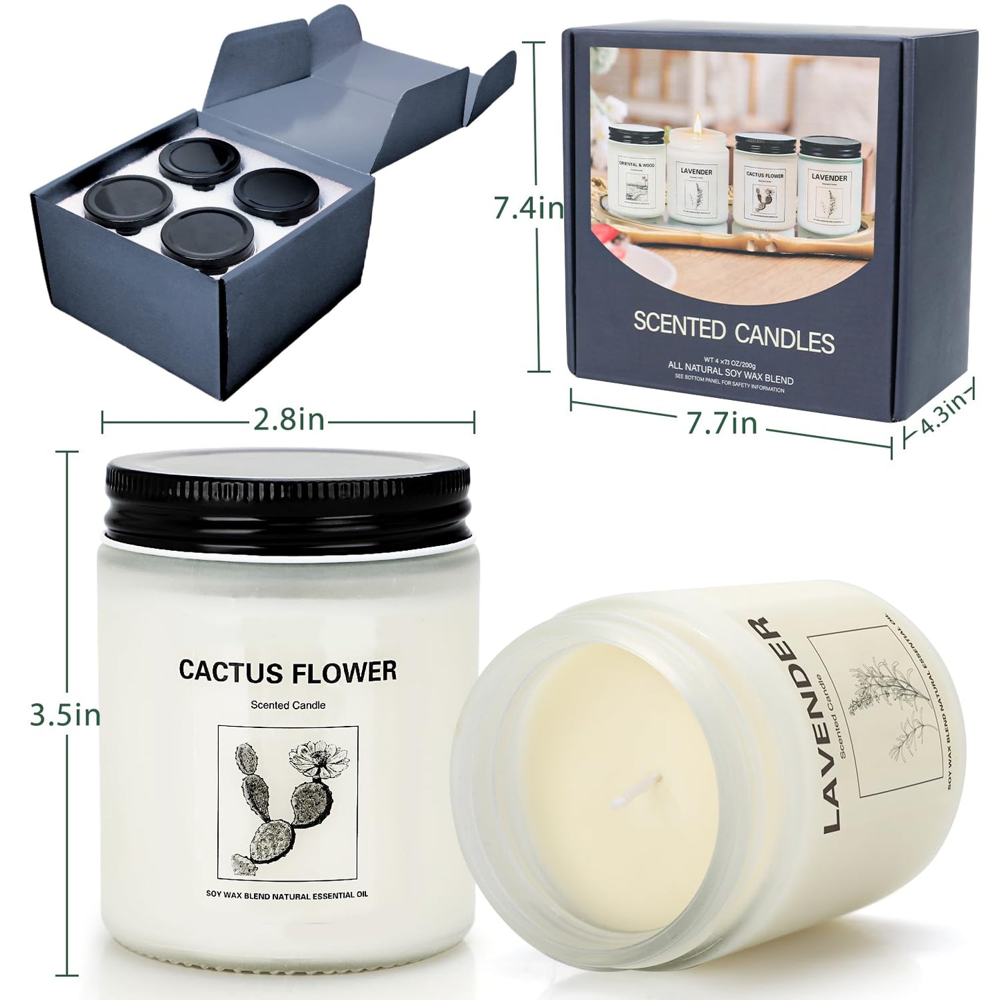 4 Pack Candles for Home Scented, Lavender Candle Set, Aromatherapy Jar Candle for Home, 28 oz 200 Hour Long Lasting, Natural Soy Wax Candles Gifts Set for Women, Birthday, Valentine, Anniversary