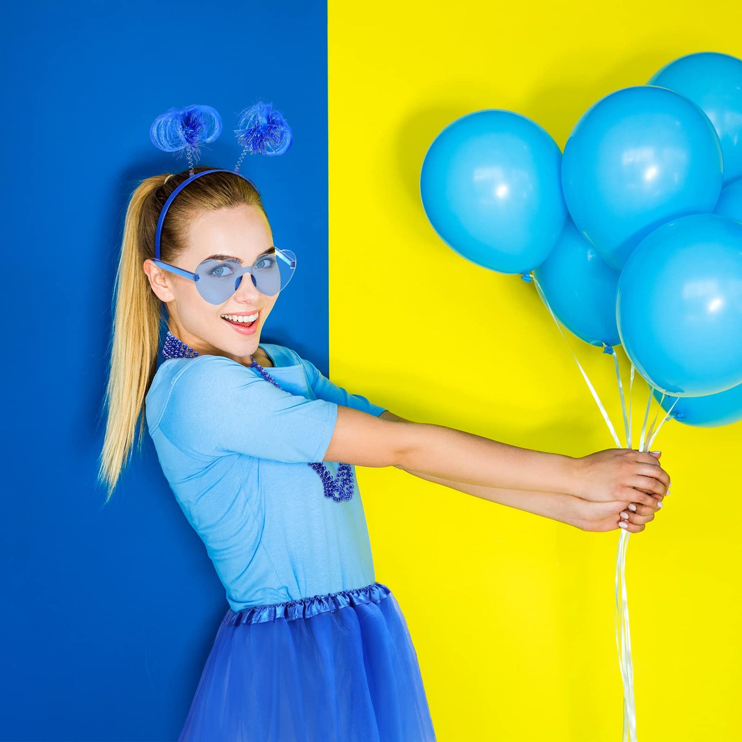 Canlierr Tutu Costume Accessory Set Red White Blue Women's Layered Tulle Skirts Pom Pom Headband Heart Sunglasses Necklaces(Large,Blue)