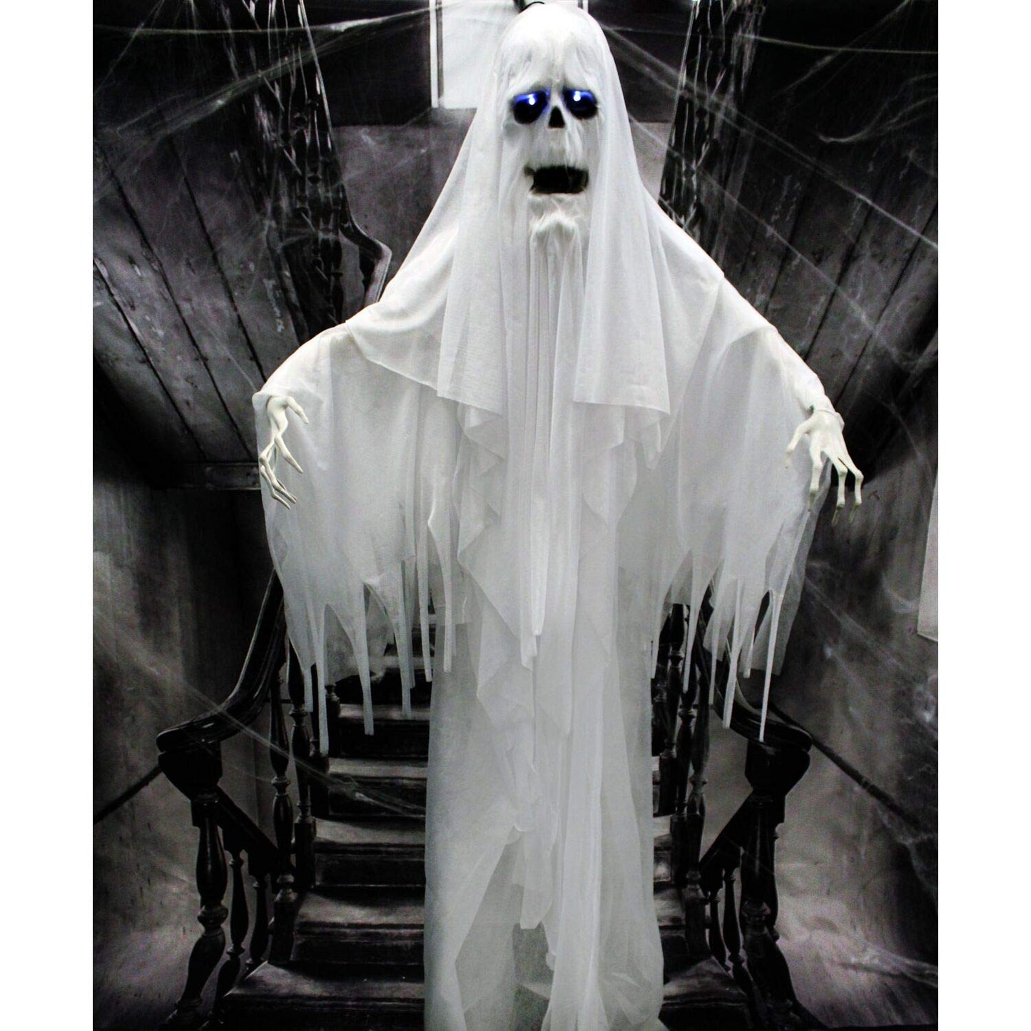 Haunted Hill Farm Life-Size Scary Talking Ghost Animatronic with Touch Activated Lights and Sound, Battery Operated Indoor or Covered Outdoor Decoration, Creepy Halloween Prop