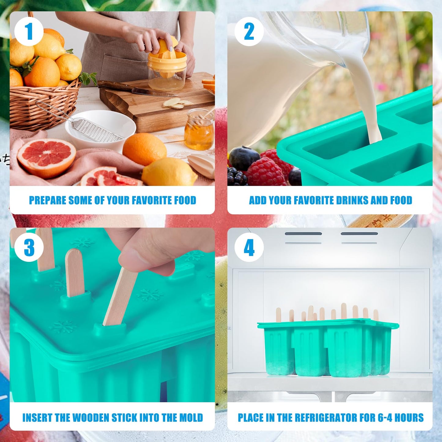 Popsicles Molds, Silicone ice Pop Mold Food Grade Cakesicles Mold For ice Cream 50 Popsicle Sticks 50 Popsicle Bag (Blue, 12 Cavities)