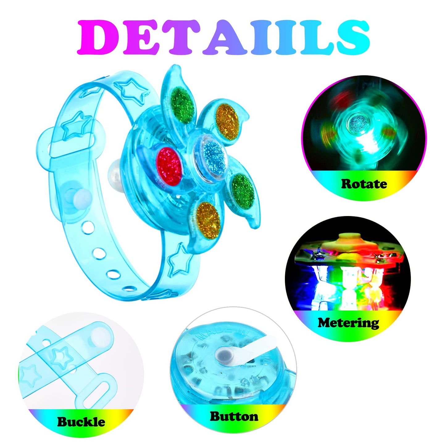 50 PCS LED Spinner Bracelets Light Up Party Favors For Kids 4-8-12, Glow Bracelet Glow in The Dark Party Supplies Light Up Toys, Classroom Kids Prizes Goodie Bag Stuffers, Easter Egg Fillers Gift (50)