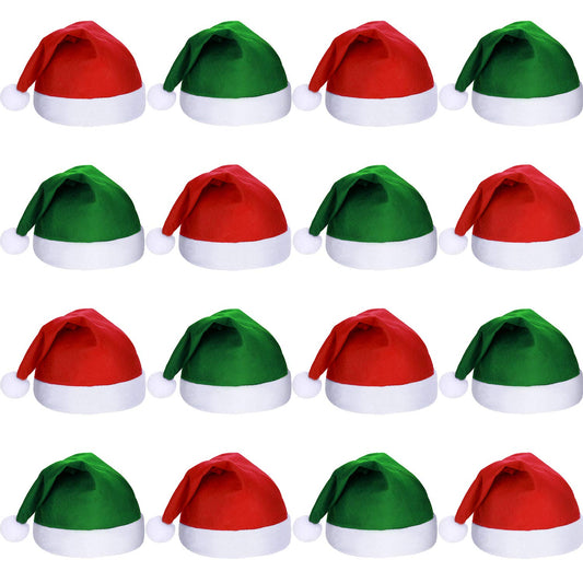 SATINIOR 16 Pieces Christmas Hat Bulk Santa Claus Xmas Santa Non Woven Fabric Hats for Christmas Adult Party Decorations(11 x 15 Inch,Green and Red)