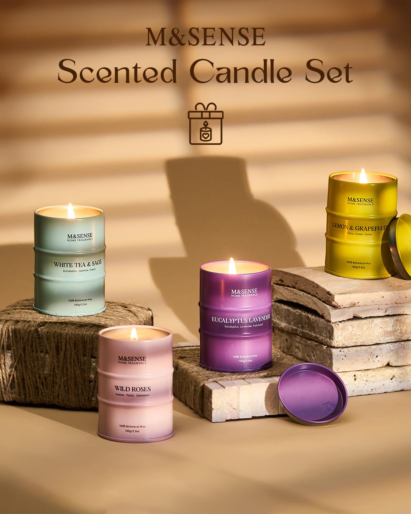 Mini Candle Set | Scented Candles Gift Set | 4 Pack Candles for Home Scented Candle,Citrus Lemon Lavender Rose Sage Candle,Gift Set for Women and Men,Soy Wax 14 oz 86 Hour