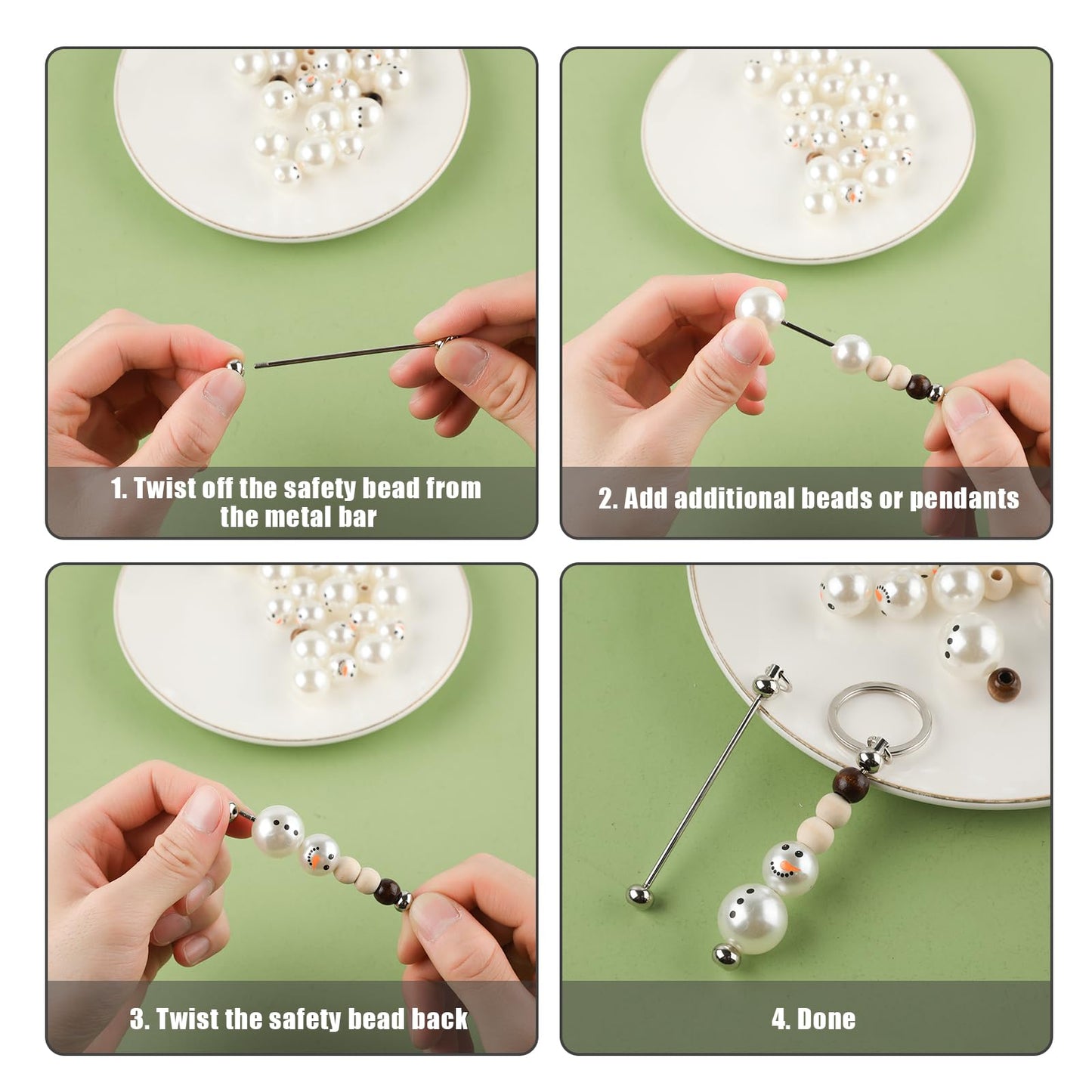 50pcs Blank Beadable Keychain Bars, Metal DIY Bead Keychain Eady Detachable Key Chain Making Accessories for Craft Project Pendant (Silver)