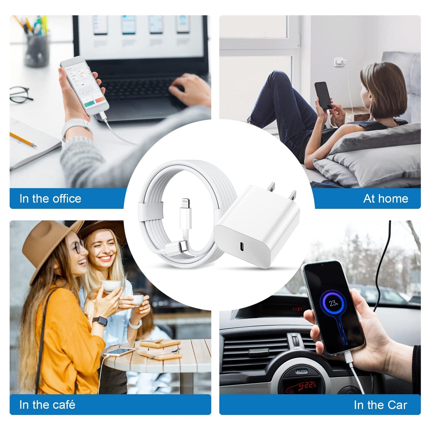 GREPHONE iPhone Charger Fast Charging,20W PD USB C Wall Charger 4 Pack with 6FT Fast Charging Cable - Fast Charger for iPhone 14/14 Pro Max/13/13 Pro/12/12 Pro/11/11 Pro/XS, iPad