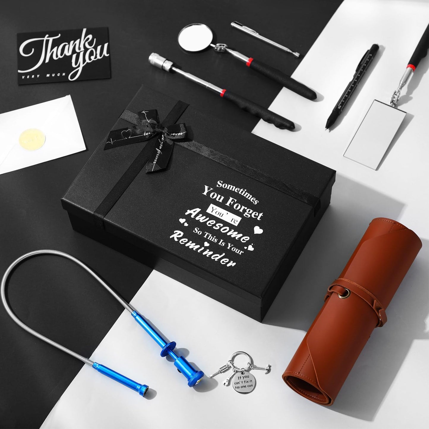 Tandefio Dad Gifts Multifunctional Tool Set Father's Day Gifts for Men Adults Magnetic Pick up Set 7 in 1 Multitool Pen Measuring Tape with Box for Home Bike Fast Repair