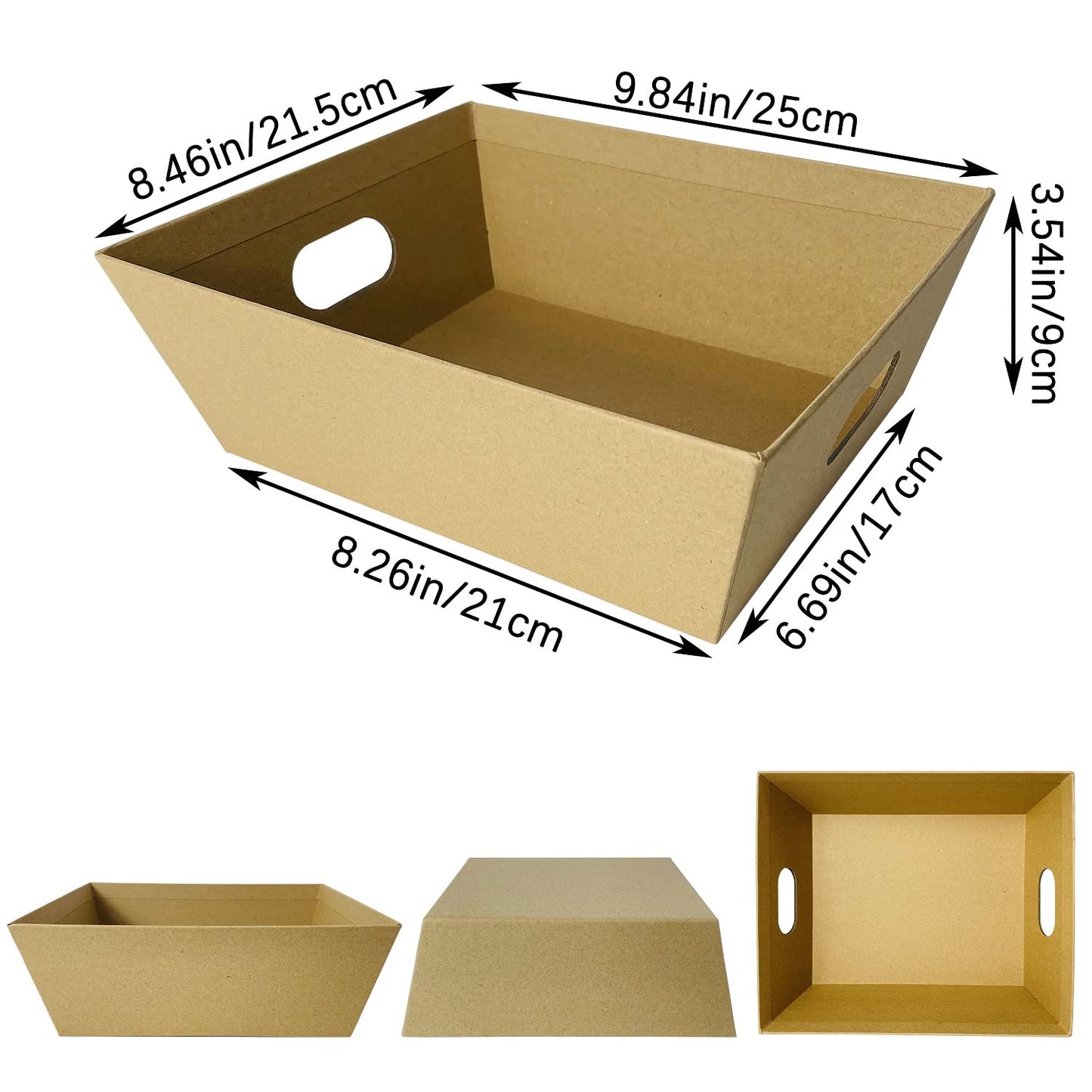 Baskets For Gifts Empty, 6 PCS Sturdy Diy Bulk Gift Basket Kraft Market Tray Cardboard Basket With Handles, Gift Baskets Kit Supplies Wrap To Fill For Birthday Christmas Valentines Thanksgiving