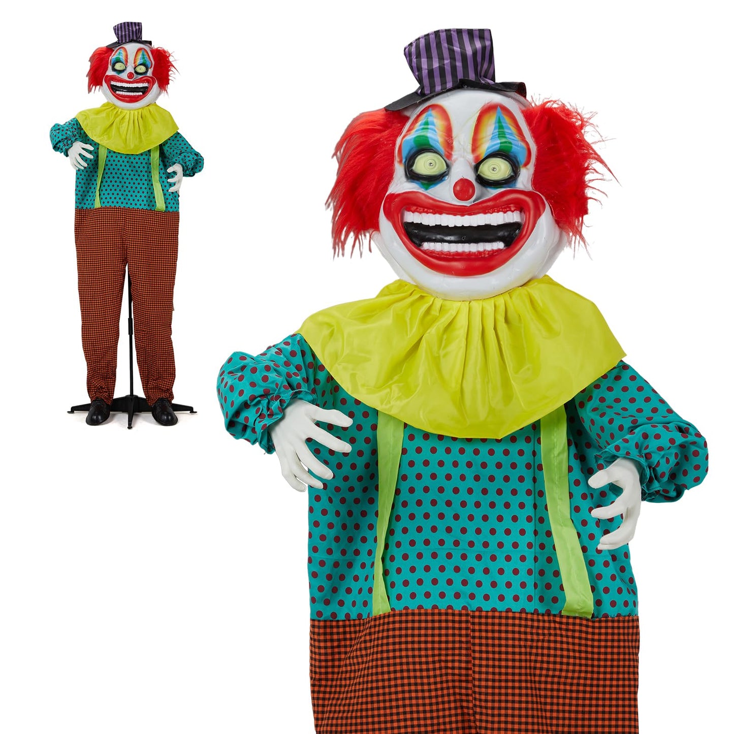 Holidayana Halloween Animatronics Creepy Clown，6FT Halloween Decor Animatronics Talking Outdoor Decorations with Voice Control Light Up Eyes Movable Arms for Indoor Party Prop and Outdoor Lawn Pa