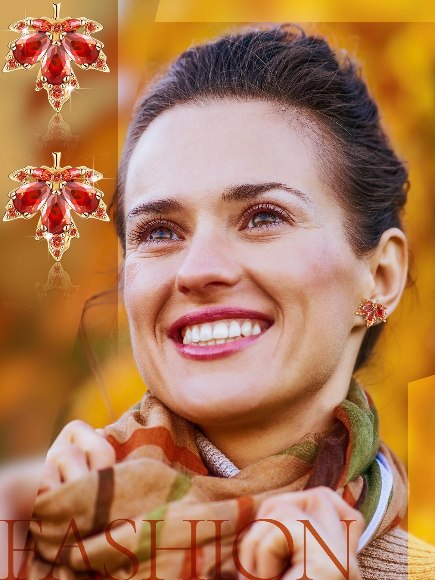 Sasylvia 4 Pcs Autumn Maple Leaf Fall Jewelry Set for Women Necklace Rhinestone Bracelet 2 Maple Leaf Earring Accessory Gift(Vintage)