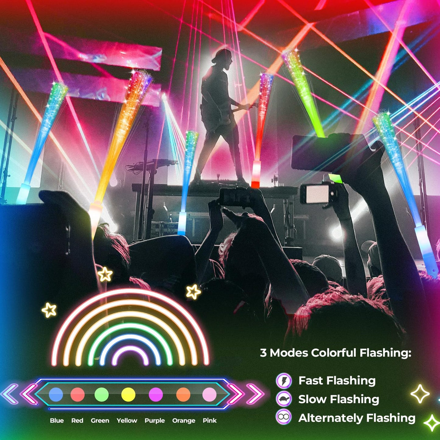 SHQDD 28 PCS Glow Fiber Wands Sticks, Halloween Glow Sticks, LED Light Wands, Glow in The Dark Party Supplies, Fiber Optic Wands, LED Flashing Sticks, Fiber Optic Light Wand Stick for Party