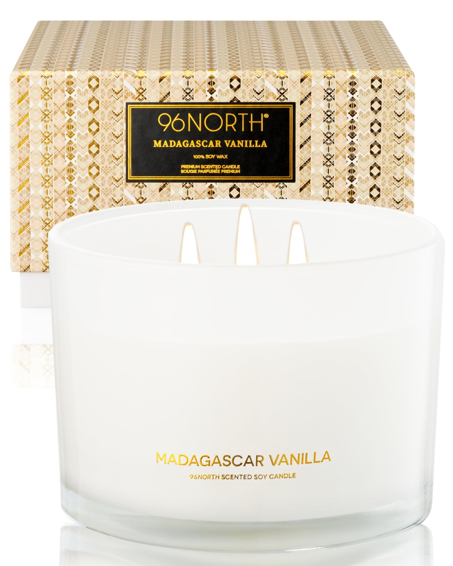 96NORTH Luxury Vanilla Soy Candles | Large 3 Wick Jar Candle | Up to 50 Hours Burning Time | 100% Natural Soy Wax | Relaxing Aromatherapy Aesthetic Candle | Housewarming Gift for Men and Women