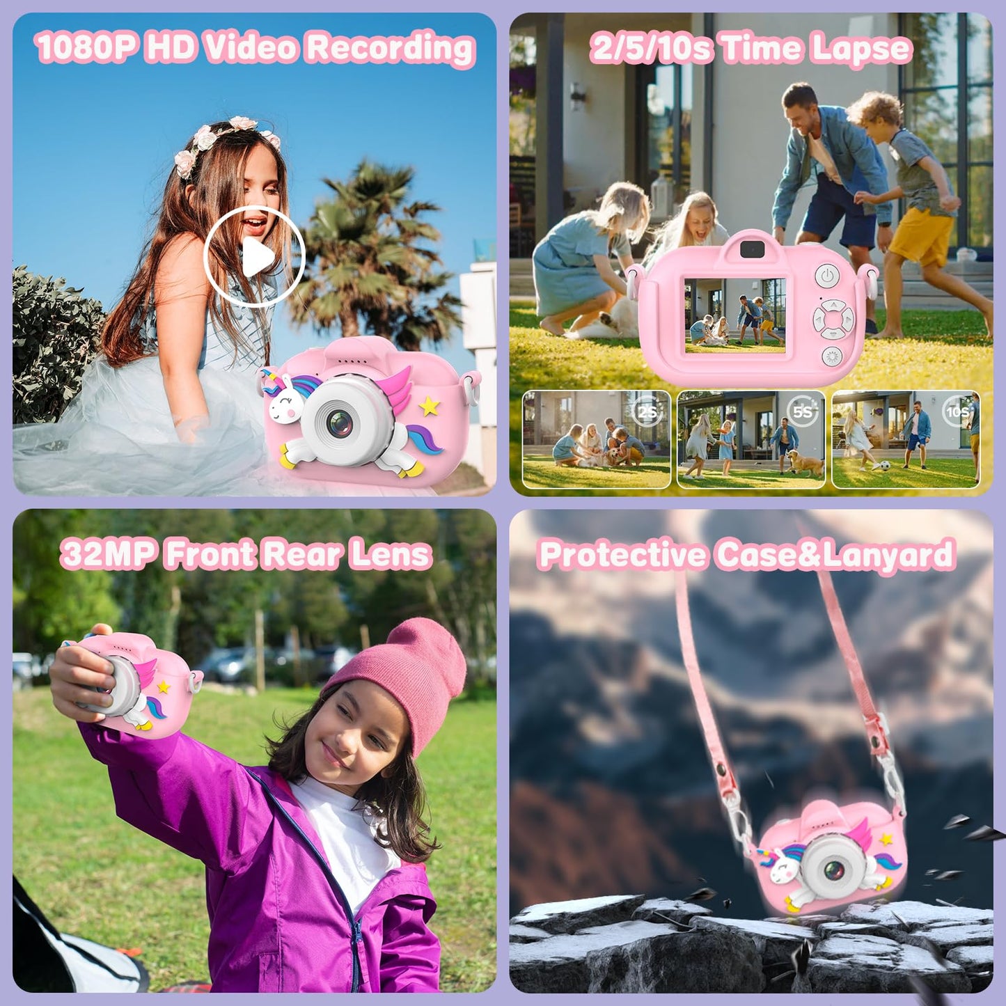 Kids Camera for Girls, 3-12 Year Old Girl Toys Christmas Birthday Gifts, 32MP HD Dual Lens Toddler Camera for Kids, 1080P Video Kids Digital Camera, Kid Camera Toys with 32GB TF Card