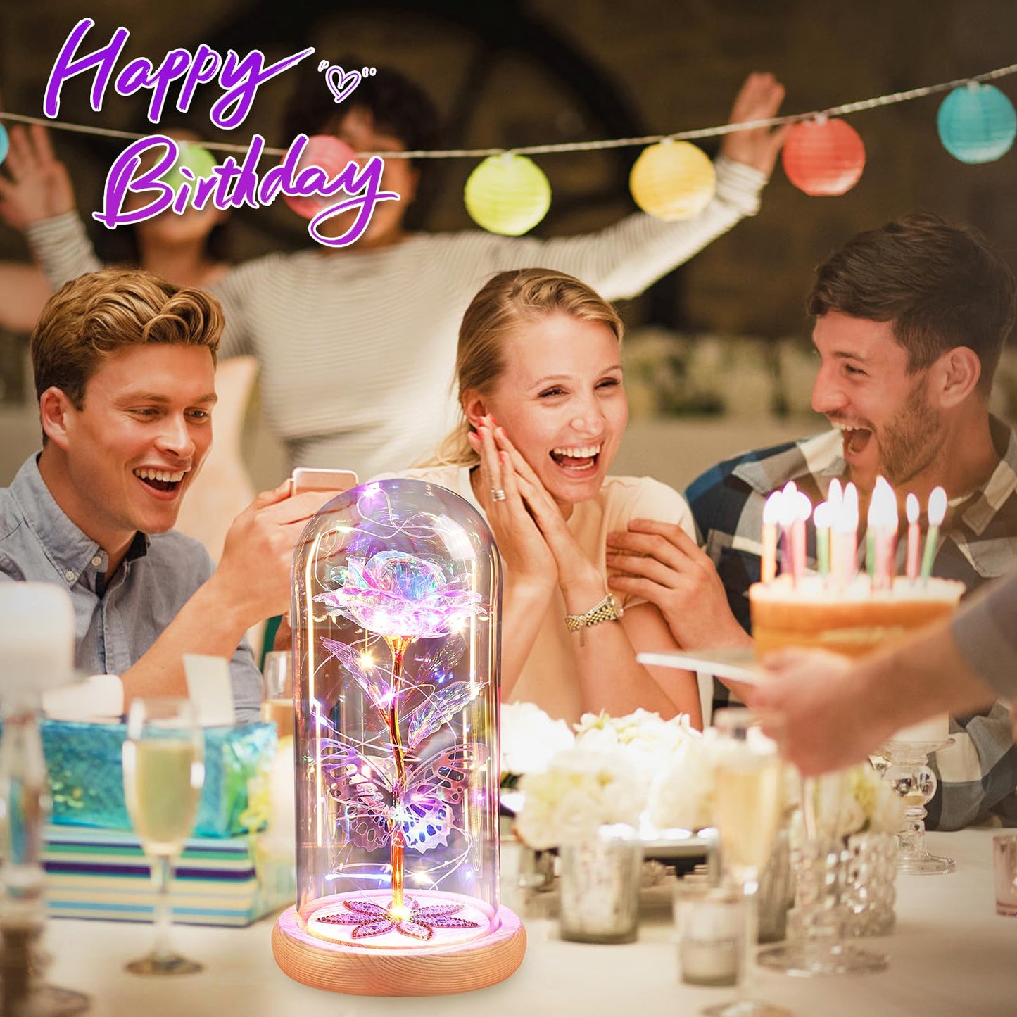 Birthday Gifts for Women Mom Galaxy Glass Rose Forever Preserved Flowers for Delivery Prime Artificial Eternal Rose in Glass Dome Mothers Day Moms Gift for Grandma Wife Daughter, Rainbow