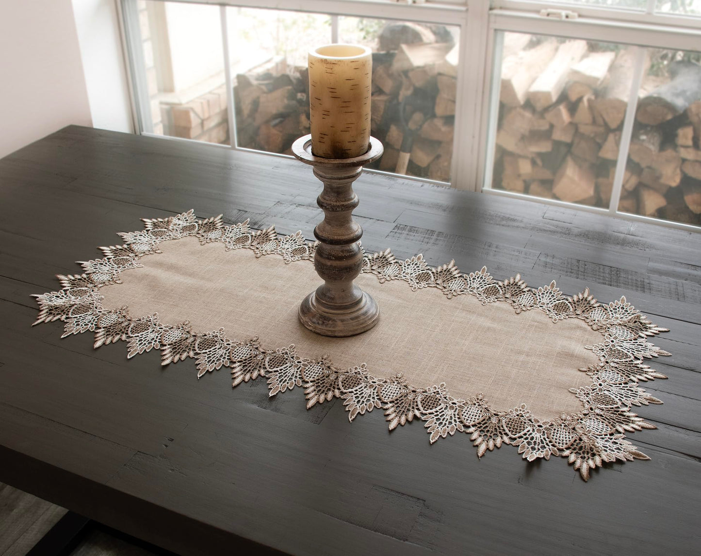 Lace Runner Neutral Earth Tones Table Runner Dresser Scarf Coffee Table Runner (16Wx36L)