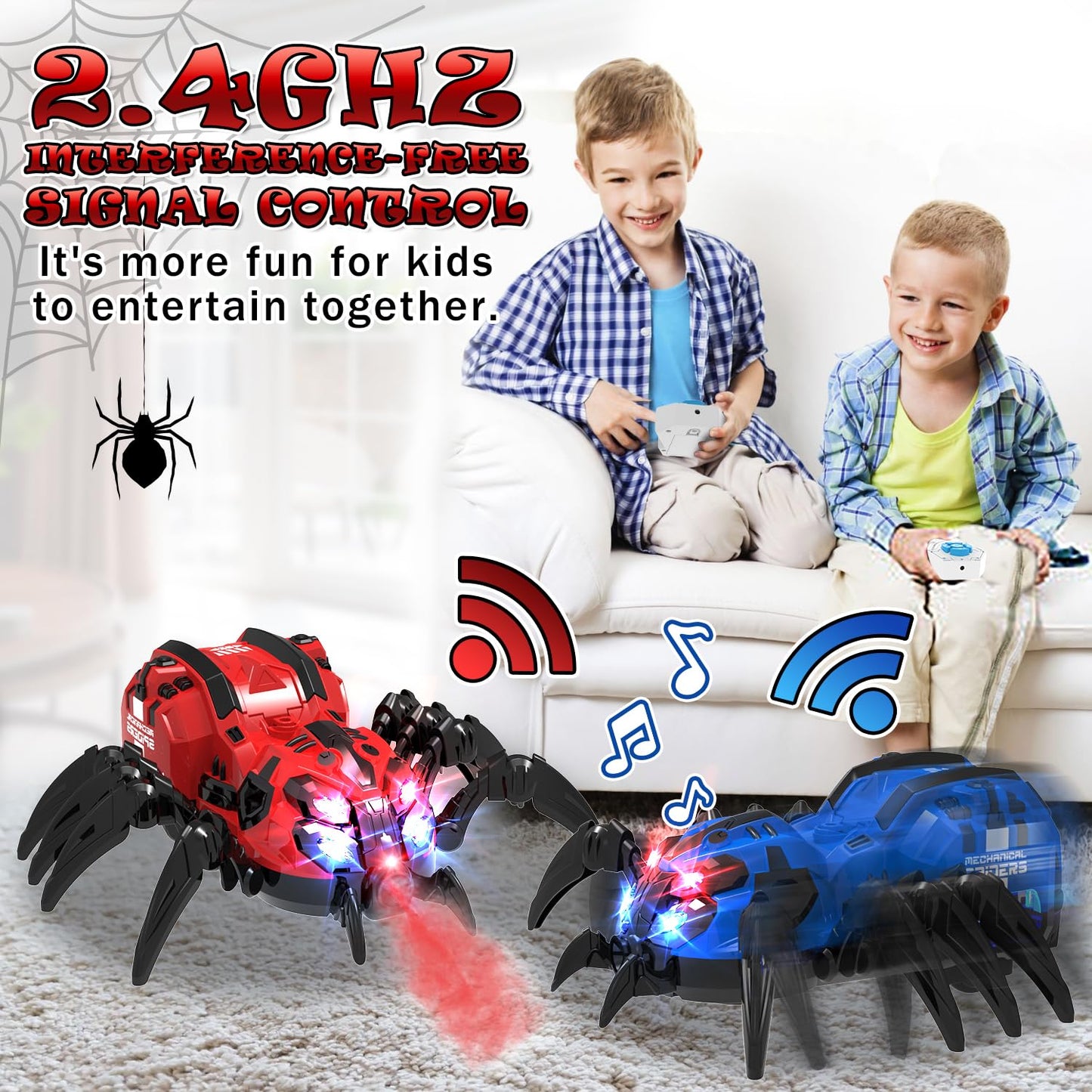 Remote Control Spider Toy, Robot Spider with 2.4 GHz Remote Controller, RC Spider Stunt Robot with Spray/Lights/Music, Realistic Spider Gift for Boys Girls, Halloween, Christmas, Toys for Party Prank