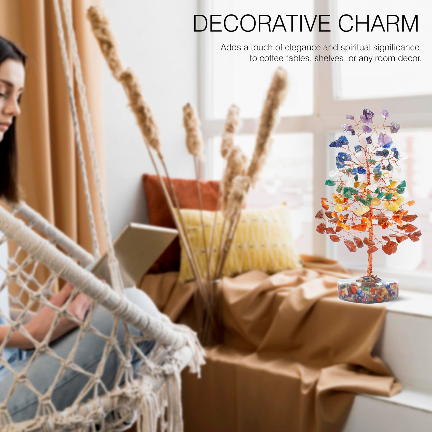 Crocon Crystal Heart Base Tree Good Luck Birthday Gifts for Womens, Mom, 7 Chakra Healing Stones & Crystals Tree of Life for Positive Energy Feng Shui Décor Home and Office Desk Decor Present for her