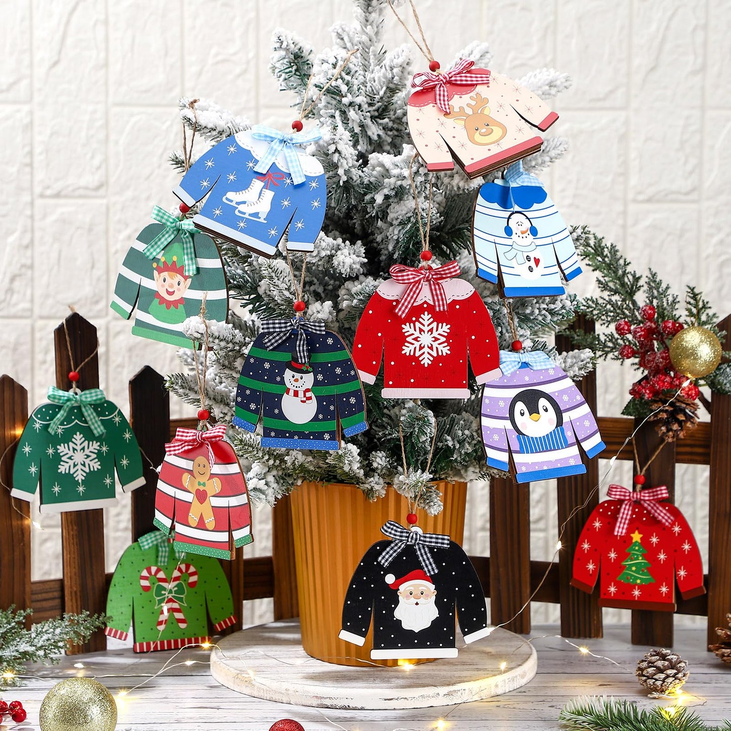 Dispowreath 12 Pcs Christmas Gift Card Holder Ugly Sweater Shaped Wooden Money Holders Money and Card Sleeves Christmas Cash Holders Merry Xmas Gift Tags Winter Holiday(Stripe)