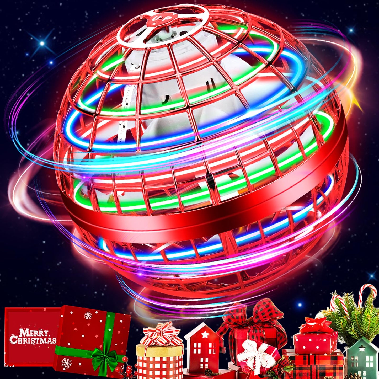 Flying Orb Ball,Galactic Fidget Spinner Hover Ball,Flying Spinner Mini Drone Toy,Hand Controlled Boomerang Hover Ball,Cool Toys Birthday for Kids Adult Indoor Outdoor Toys(Red)