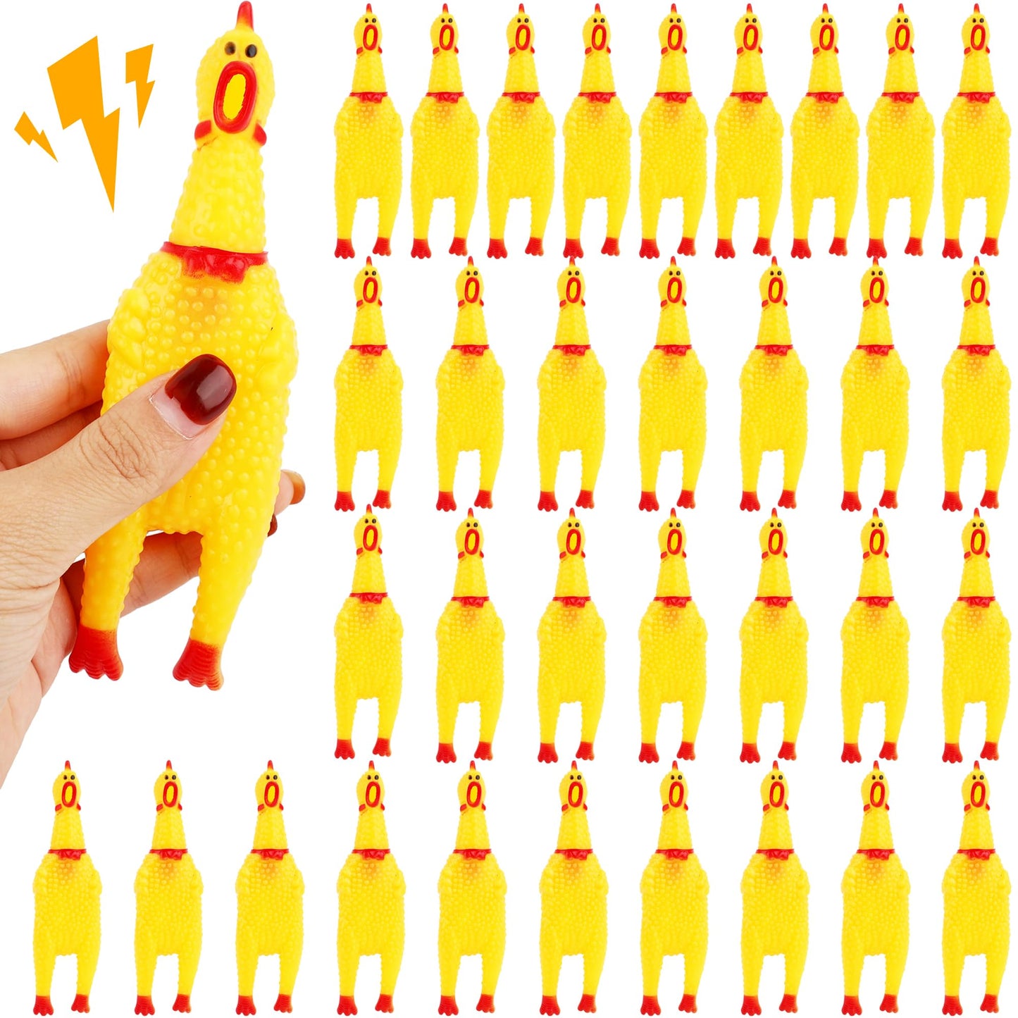 34 Pcs 6 Inch Squeaky Rubber Chickens Screaming Chicken Bulk Yellow Squawking Chicken for Kids Adults Party Prank Novelty Favors Family Game Toys Noise Maker