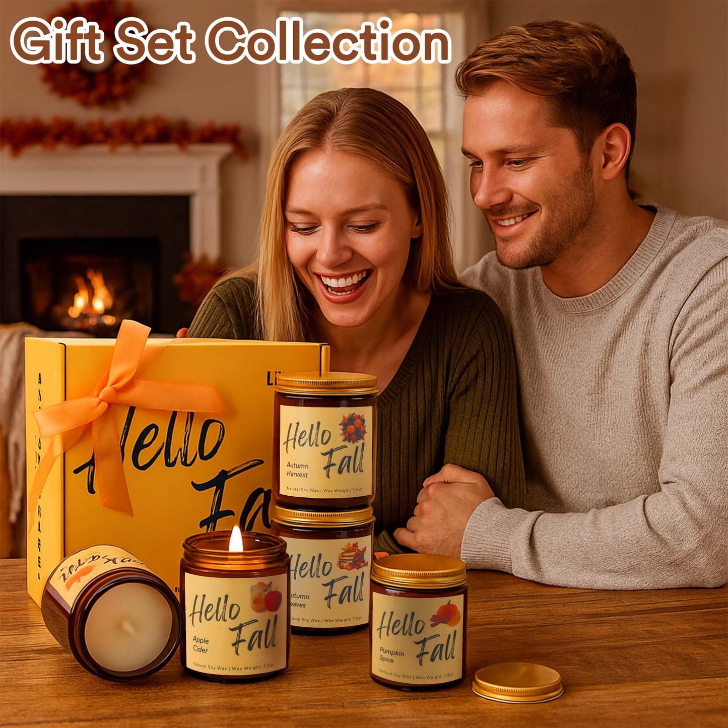 Lihome Fall Candles, Fall Decorations for Home - Fall Gifts for Women, Natural Soy Wax Scented Candles Set(4pcs)