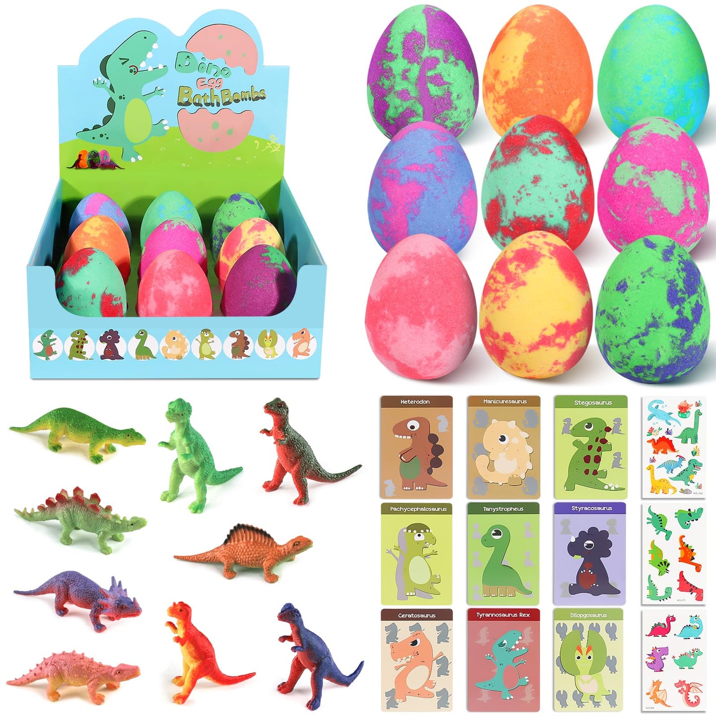 Bath Bombs for Kids with Surprise Toys Inside - 9 Pack Organic Dinosaur Bath Bombs Gift Set, Bubble Bath Fizzes, Dinosaur Toys for Kids 3 4 5 6 7 8 9 Years, Stocking Stuffers for Kids, Christmas Gifts