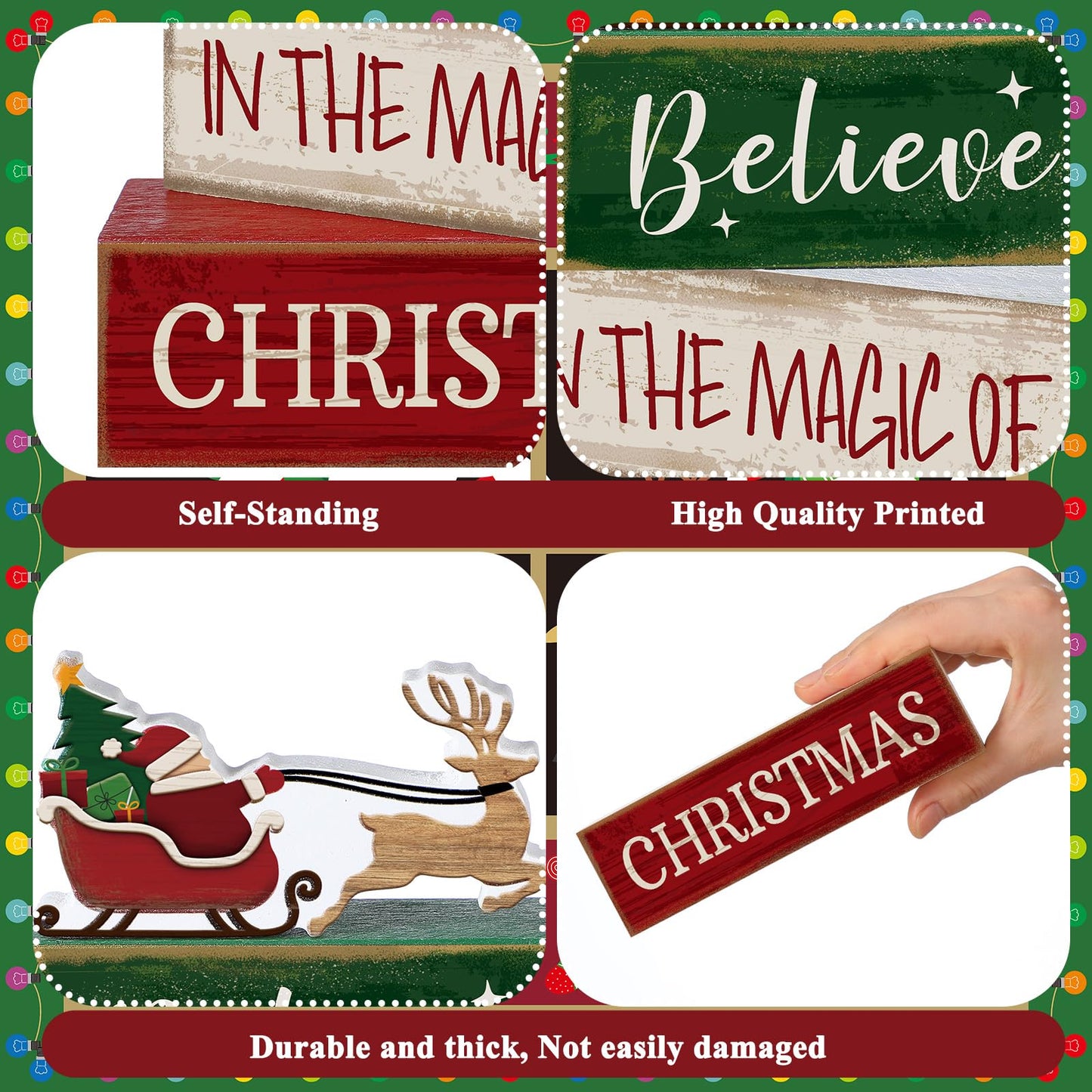 Lineshading 4 Pcs Christmas Table Decoration Wooden Santa Claus Decor Christmas Tiered Tray Decor Decorative Santa Claus Elk Block Sign Gift Farmhouse Xmas Table Centerpiece for Home Kitchen Shelf