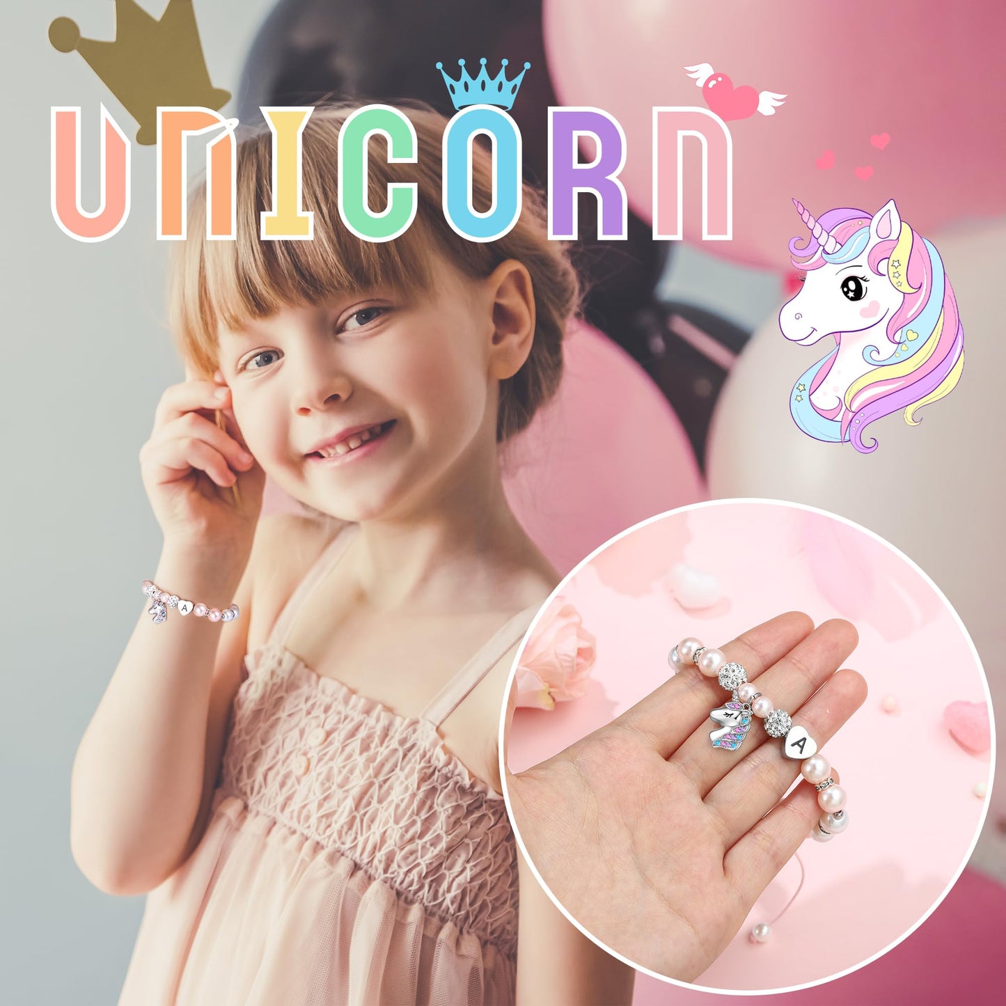 Hidepoo Unicorn Bracelet Gifts - Heart Initial A Unicorn Jewelry Unicorns Gifts Rainbow CZ Letter Unicorn Bracelets Birthday Gift