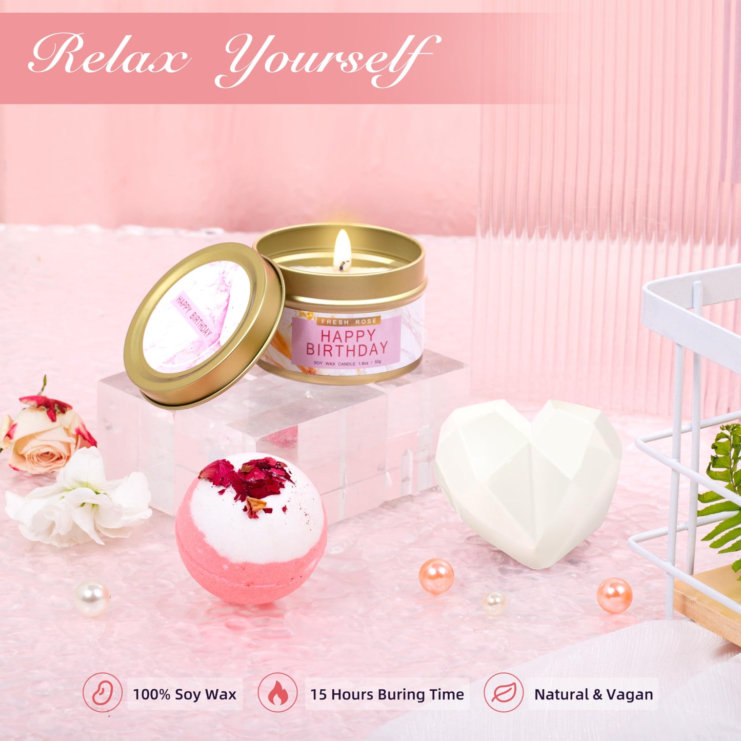 HSOEIXL Birthday Gifts for Women, Unique Spa Birthday Gift Basket with Blanket for Women - Happy Birthday Gifts for Her, Mom, Sister, Teacher, Girlfriend, Coworker, Wife, Bestie, BFF