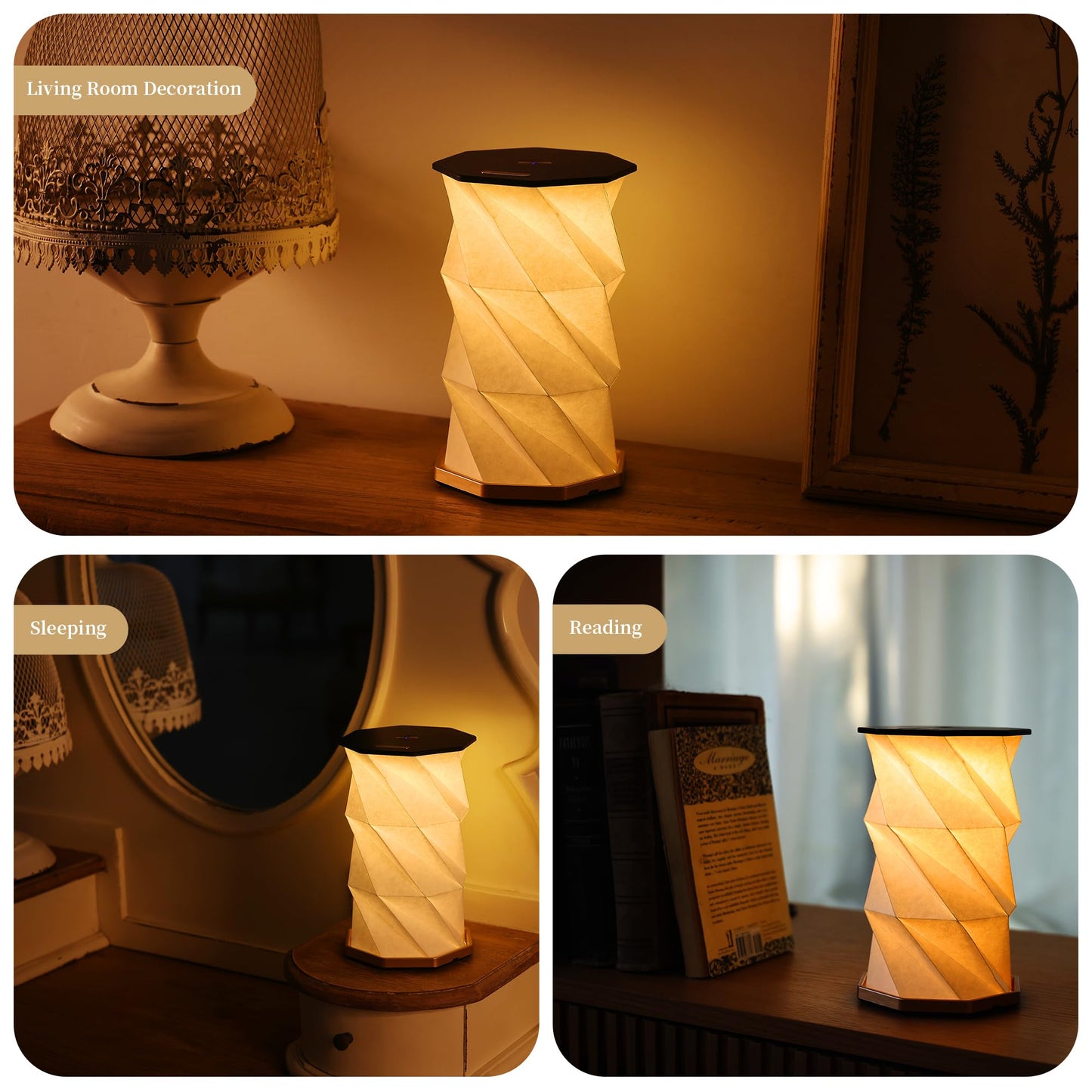 Travel Gifts Portable lamp with Touch Dimmer, Travel Lamp Warm Light, Foldable Paper Lamp, Rechargeable Small Battery Table Lamp for Bedroom Living Room, Traveling gifts for Women, Men & Couples