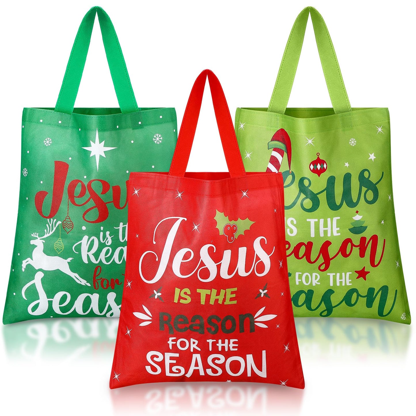 Hosuly 15 Pcs Extra Large Christmas Gift Bags 15 x 17 in Non Woven Christmas Tote with Handle Reusable Jesus Is the Reason for the Season Shopping Bags for Religious Xmas Holiday Party Supplies