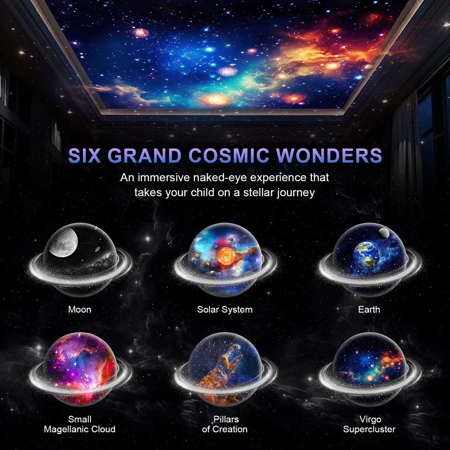 Galaxy Planetarium Projector, Starlight Headlines for Car with Rechargeable Battery Indoor Corridor LED Wall Light and Outdoor Camping, HD Image Adjustable Focus, 360° Rotation