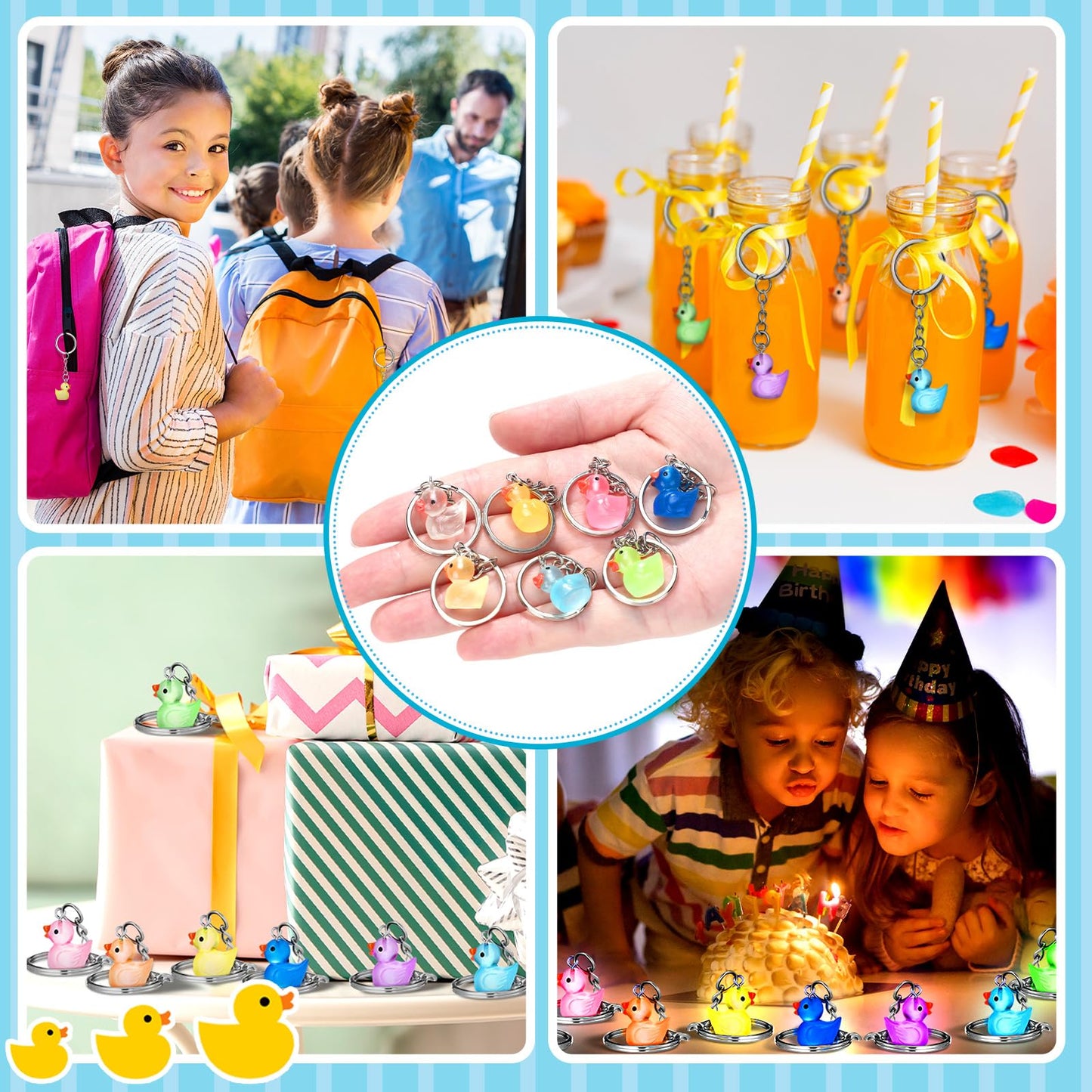 Ecation 100 Pcs Luminous Mini Duck Keychains Glow in the Dark Duck Resin Keychains 3D Tiny Key Chains Bulk Small Animal Pendant Accessories for Birthday Party Favors(Multicolor,Classic)
